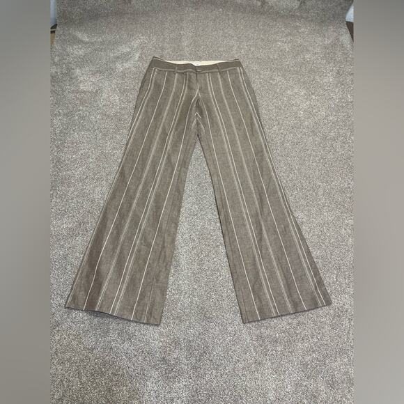 sophisticated vintage palazzo Calvin Klein pinstripe linen blend trouser sz 4 - Picture 2 of 13